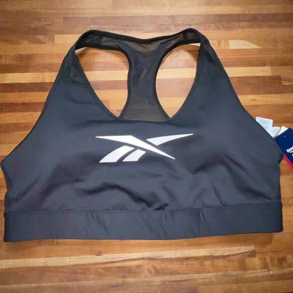 Reebok Lux Vector Medium Impact Racerback Bra black 3X - Picture 1 of 8